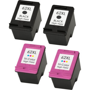 High-Yield Ink Cartridge 4-Pack 62XL – 2 Black & 2 Color Combo Set